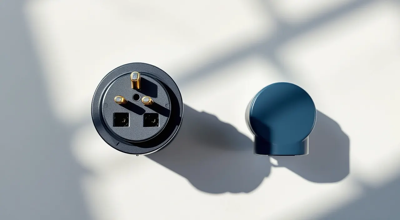 Zwei unterschiedliche Anschlussstecker nebeneinander auf hellem Untergrund