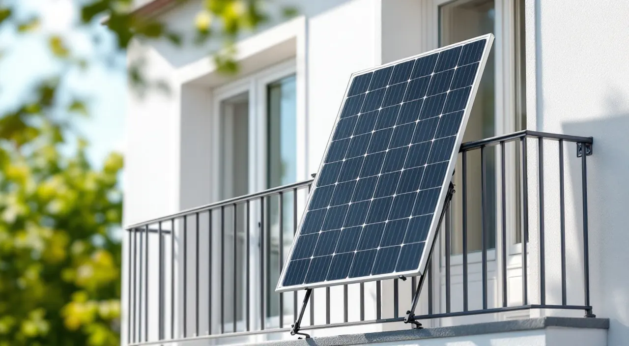 Balkongeländer mit einem Solarmodul und freiem Platz daneben für ein zweites Modul